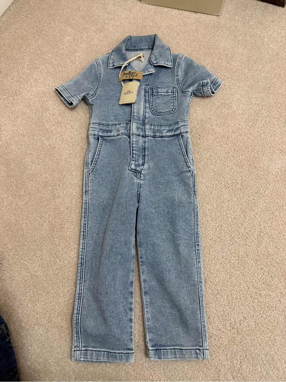 Faherty Kids Blythe Denim Jumpsuit | 2T